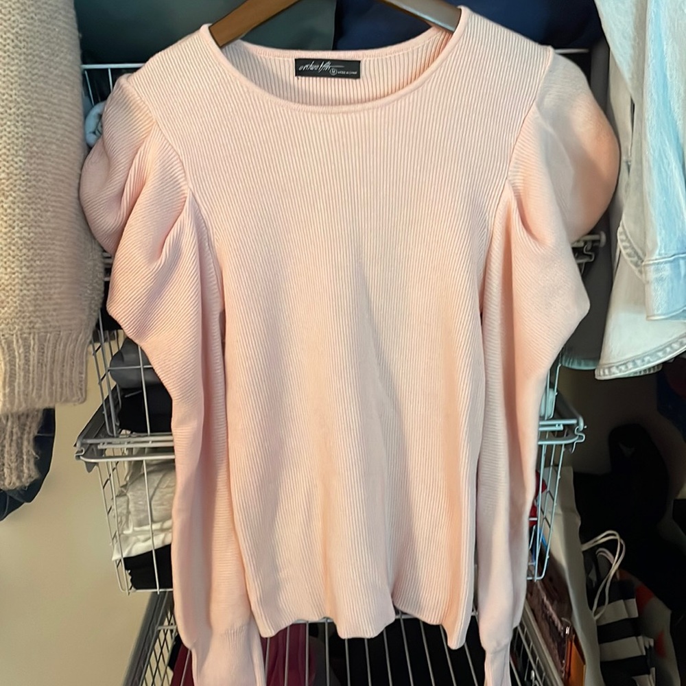 Vicki Pink Puff Sleeve Sweater